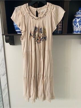 Moon River  Cream Embroidered Tiered Midi Dress